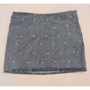 Future Collective Denim Studded Mini Skirt Blue Embellished Women’s Size 16